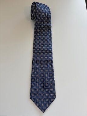 Canali Blue Floral Medallion 100% Silk Tie 3.9" Made in Italy